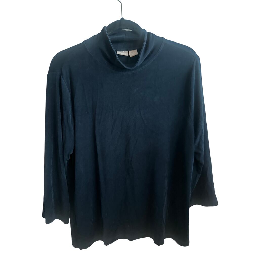 Chicos Travelers Blue Mock Neck 3/4 Sleeve Top Size 2 Large 12-14
